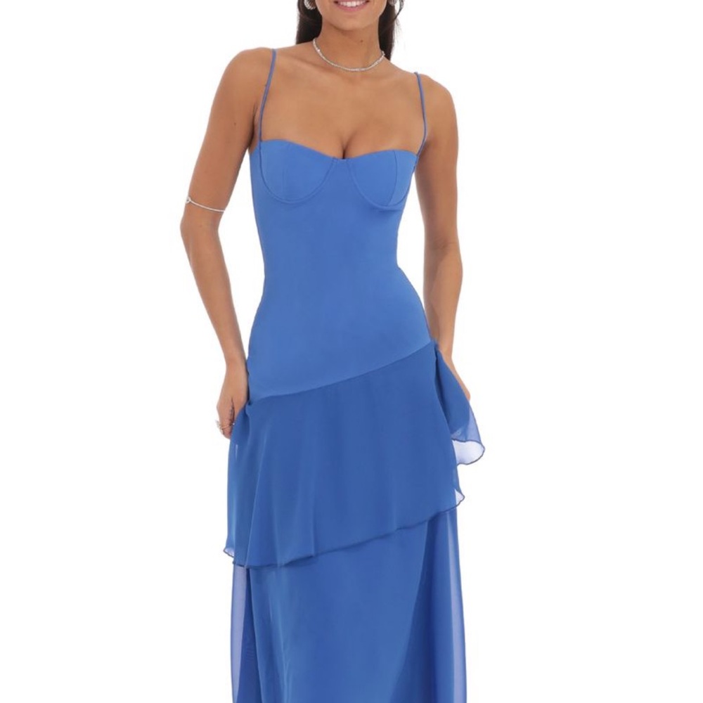 Lucy in the Sky long ruffle blue dress